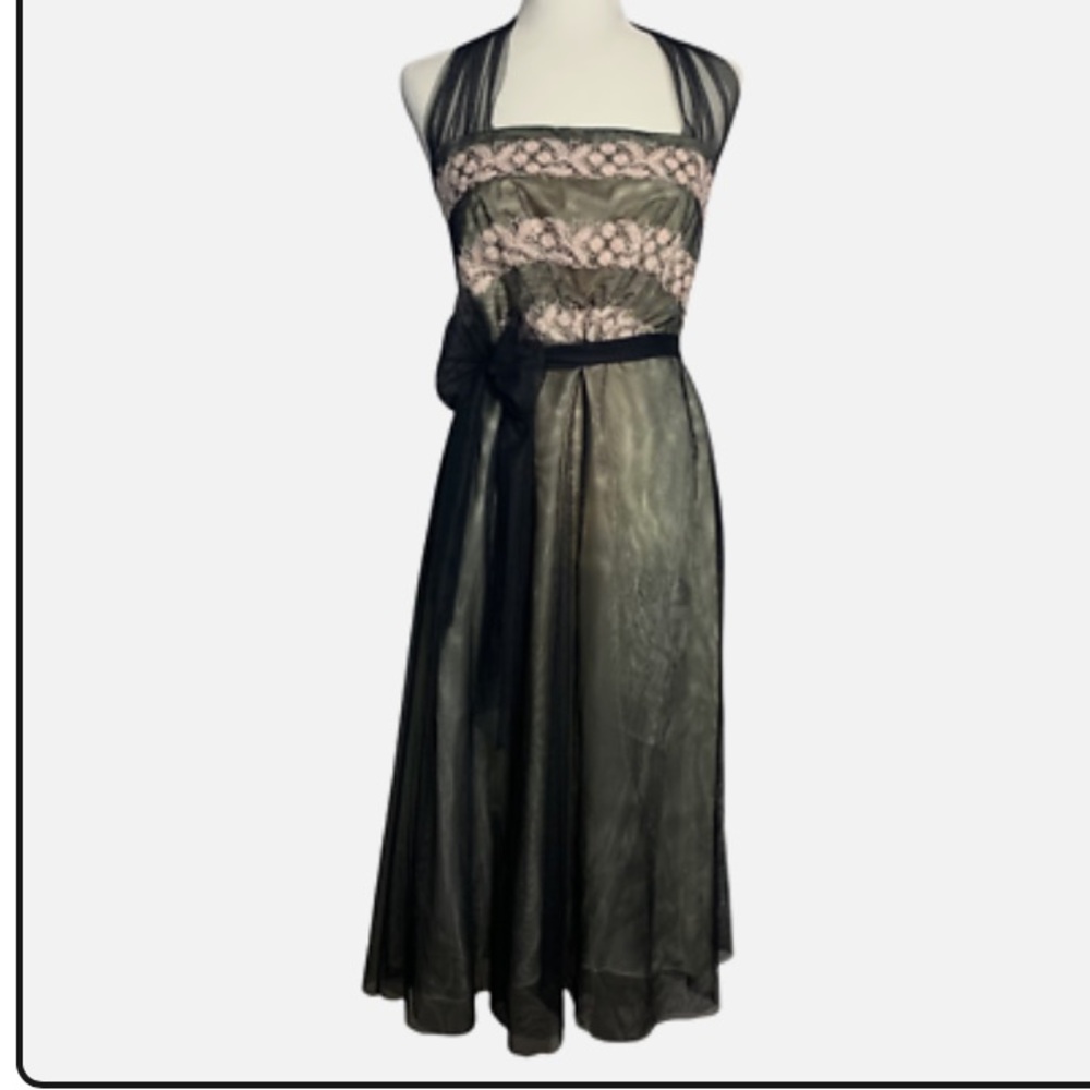 Vintage 90s tulle embroidered halter dress Laundry by Shelli Segal